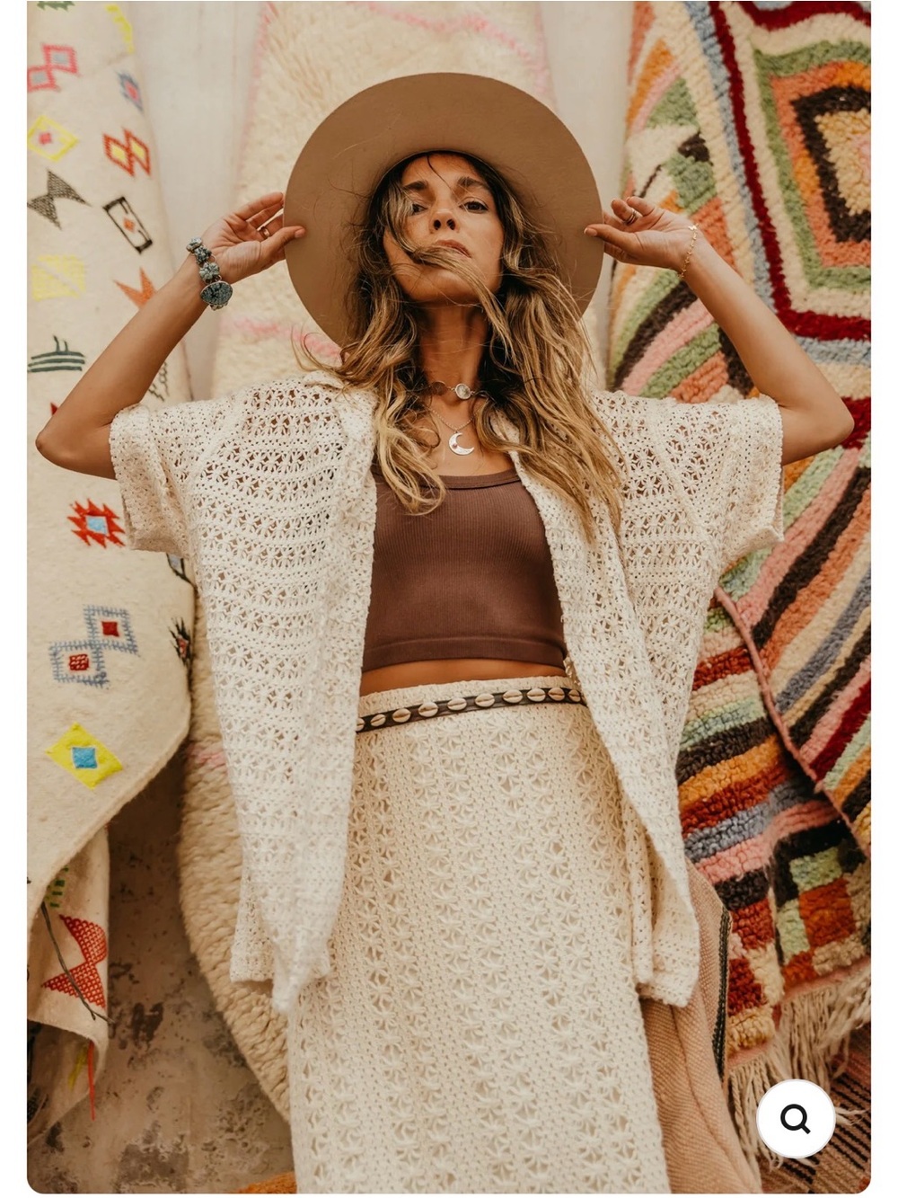 Cream Crochet Open-Front Poncho Shrug by